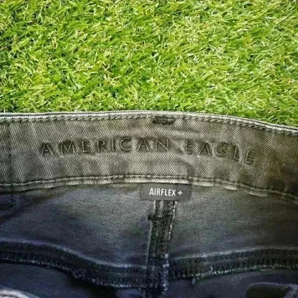 American Eagle Jeans Mens 28X28 Black Distressed Skinny Airflex+ Stretch 4445 - Picture 5 of 11